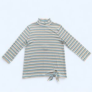 St. John’s Bay Striped Mock Neck 3/4 Sleeve Top in White/Tan/Blue Medium NWOT